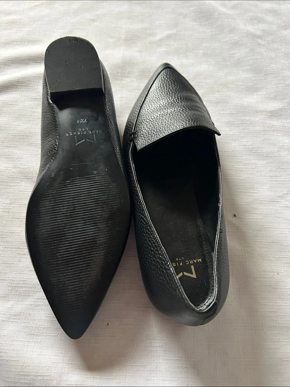 Marc Fisher Black Pointed Leather Slip-On Loafers